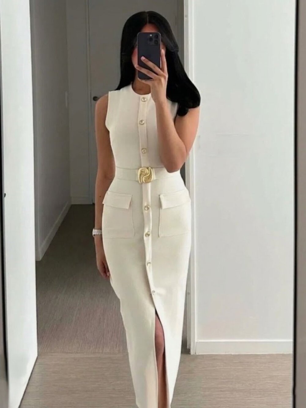 ZARA WOMAN  ECRU BELTED CREPE MIDI DRESS 3897/054/712 SIZE L NWT